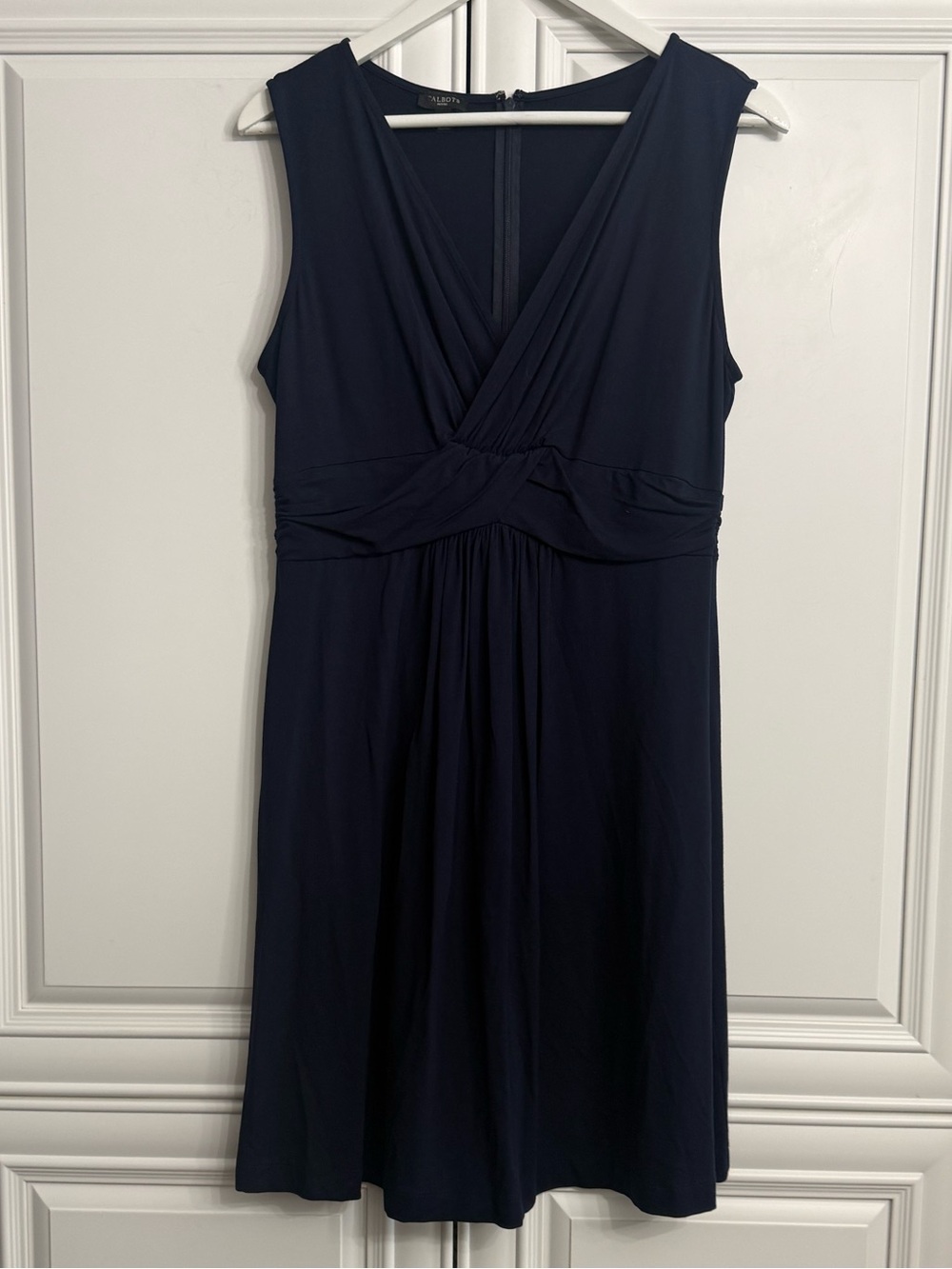 Talbots Petite Navy Sleeveless V-Neck Faux Wrap-Style Dress Empire Waist Size L